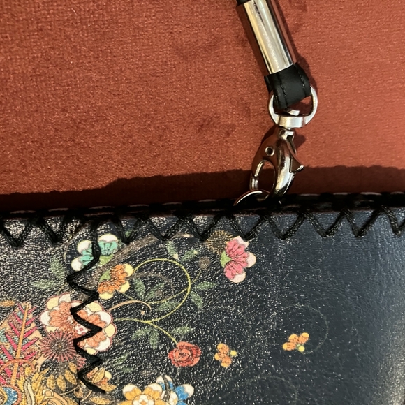 NWOT. Floral Embellished Black Crossbody Bag - Picture 3 of 3